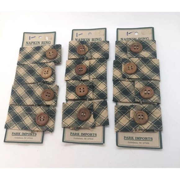 Fabric Napkin Holders Set Of 12 Green Country Plaid Wooden Buttons Cottagecore - Picture 1 of 3